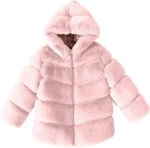 Kids Girls Warm Hooded Faux Fur Fleece Jacket Coat Thick Furry Fuzzy Jacket Outerwear Toddler Girls Winter Overcoat