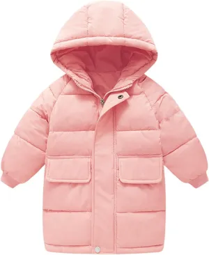 Kids Long Heavyweight Hooded Puffer Jacket Boys Girls Winter Coat Windproof Down Jacket Solid Toddler Warm Outerwear