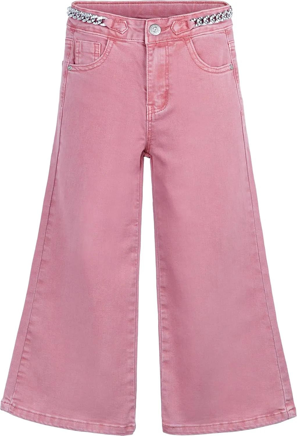 KIDSCOOL SPACE Girls Slim Fit Jeans,6T-14T Flash Chain Wide Leg Denim Pants Wide Leg Denim Pants