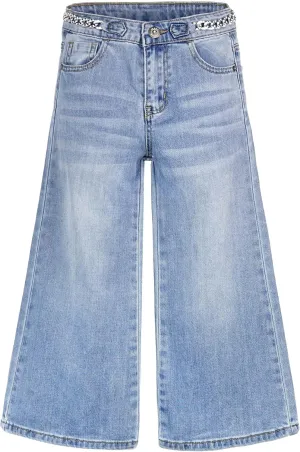 KIDSCOOL SPACE Girls Slim Fit Jeans,6T-14T Flash Chain Wide Leg Denim Pants Wide Leg Denim Pants