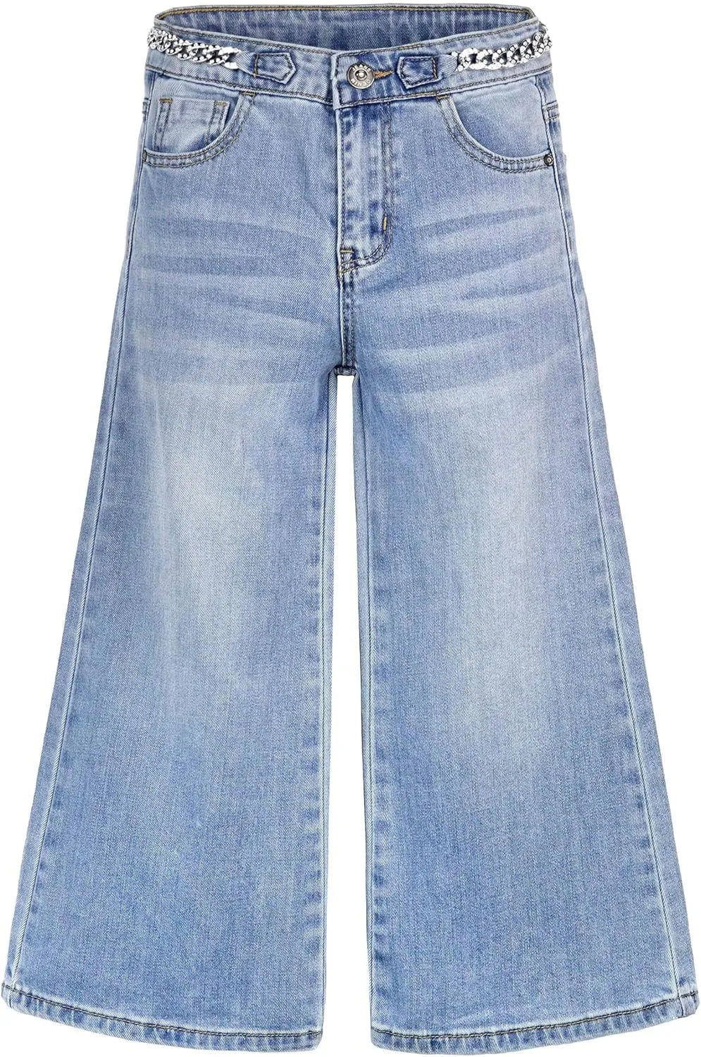 KIDSCOOL SPACE Girls Slim Fit Jeans,6T-14T Flash Chain Wide Leg Denim Pants Wide Leg Denim Pants