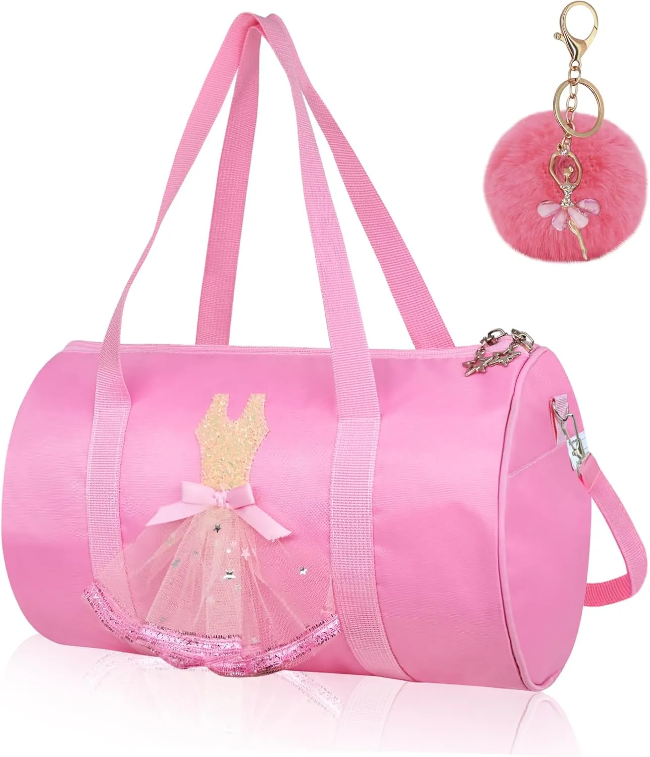 KingBig New in 2024 Cute Ballet Dance Bag Gym Travel Duffle Bag for Girls Tutu Dress Bag with Key Chain for Girls, Girls Personalized Waterproof Bag Ballerina Duffle Bag, Pink14