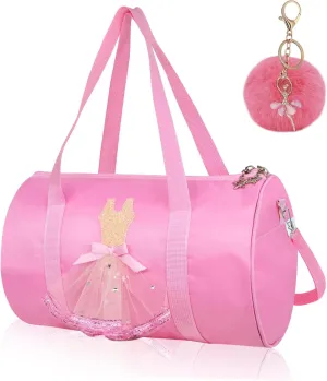KingBig New in 2024 Cute Ballet Dance Bag Gym Travel Duffle Bag for Girls Tutu Dress Bag with Key Chain for Girls, Girls Personalized Waterproof Bag Ballerina Duffle Bag, Pink14