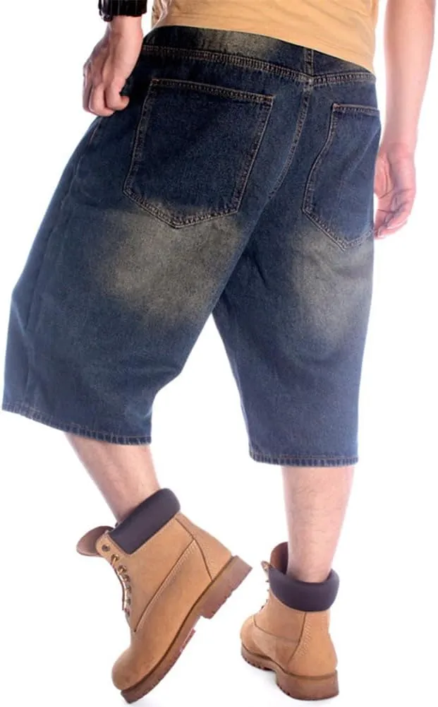 Kinghua Baggy Jean Shorts for Men Casual Loose Fit Hip Hop Denim Shorts