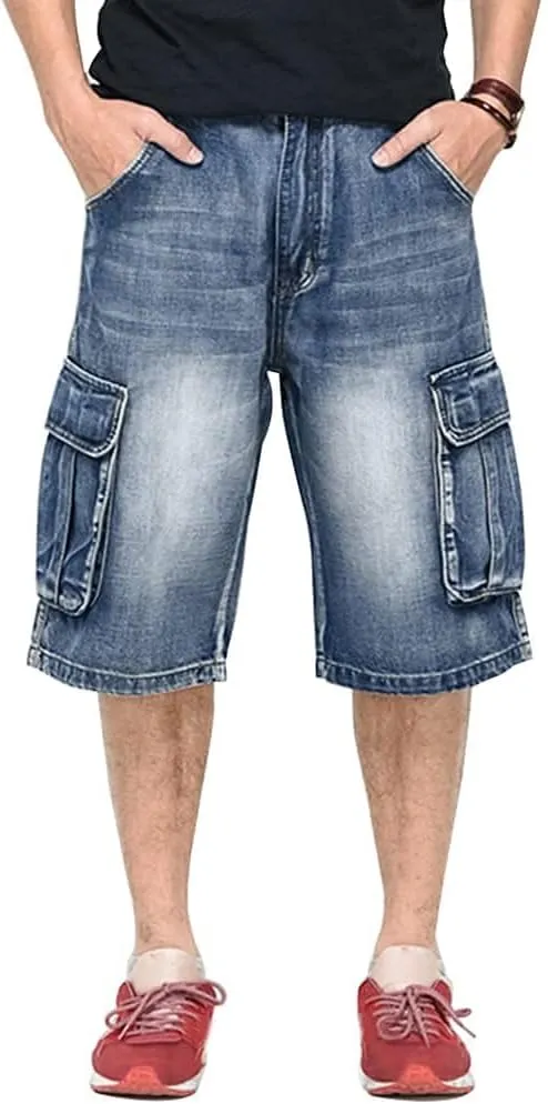 Kinghua Baggy Jean Shorts for Men Casual Loose Fit Hip Hop Denim Shorts