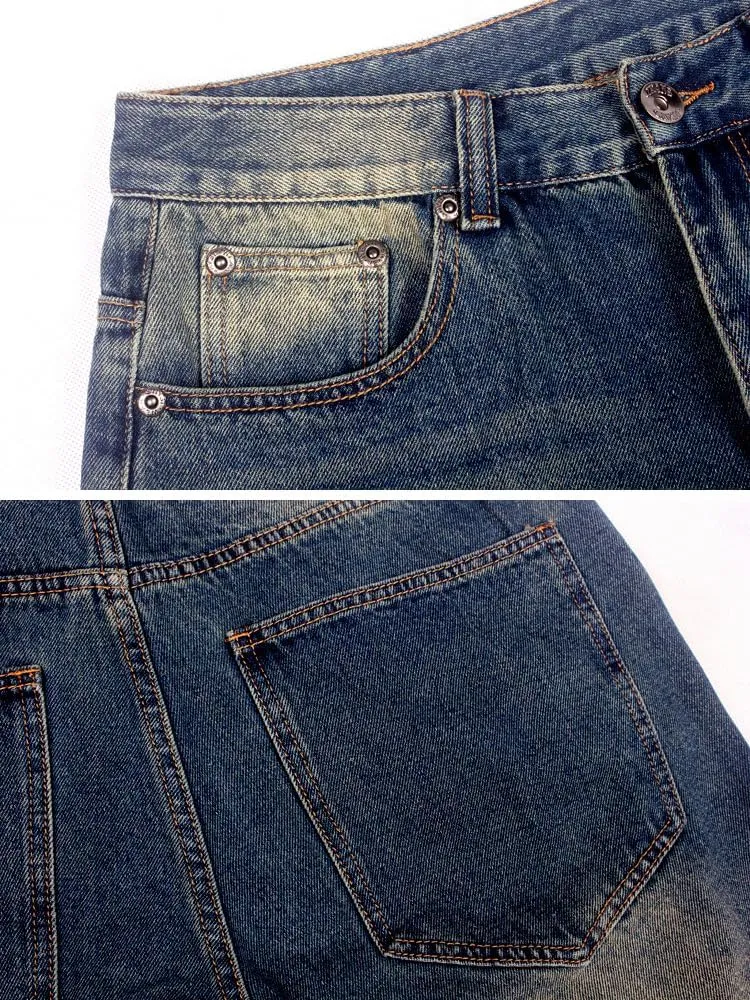 Kinghua Baggy Jean Shorts for Men Casual Loose Fit Hip Hop Denim Shorts