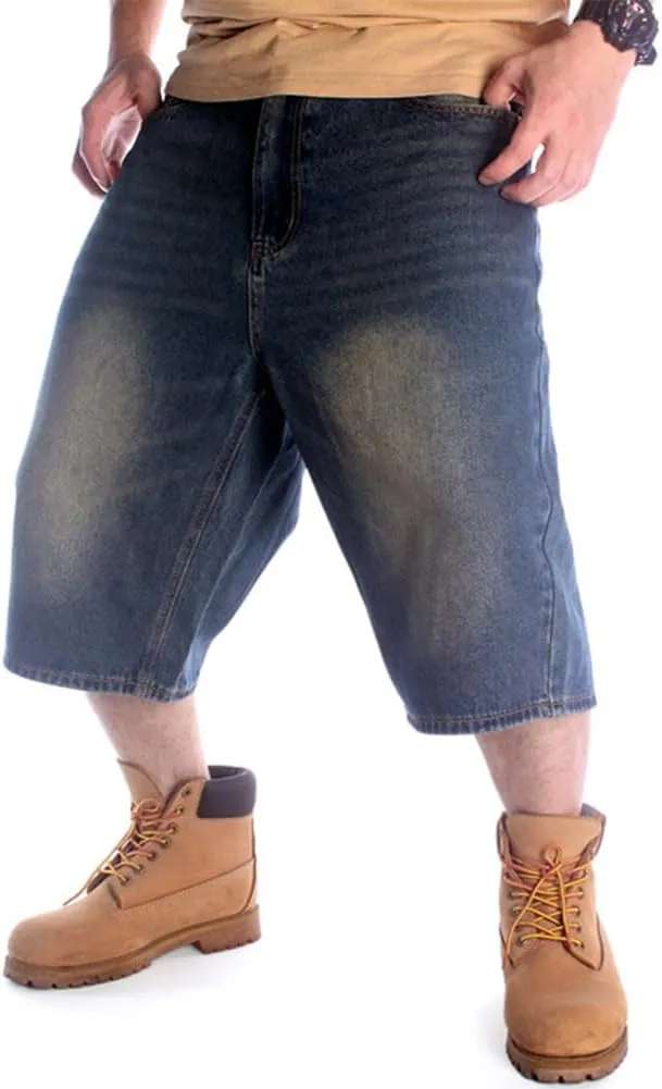 Kinghua Baggy Jean Shorts for Men Casual Loose Fit Hip Hop Denim Shorts