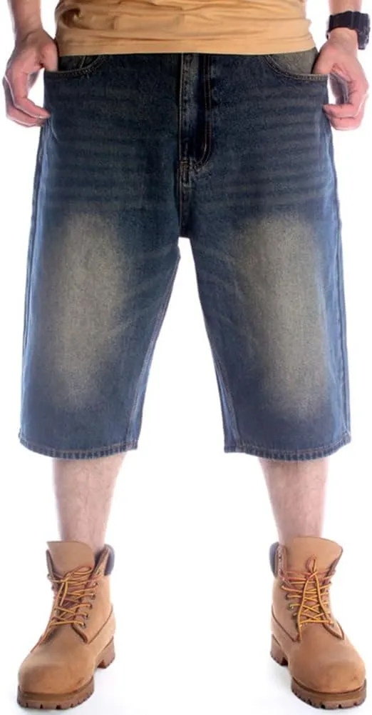 Kinghua Baggy Jean Shorts for Men Casual Loose Fit Hip Hop Denim Shorts