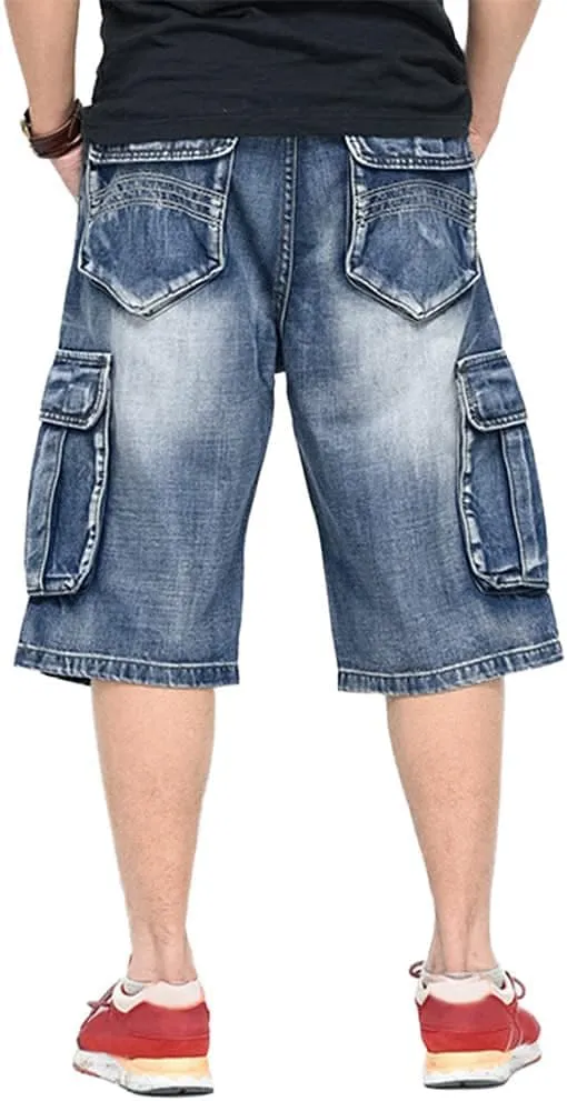 Kinghua Baggy Jean Shorts for Men Casual Loose Fit Hip Hop Denim Shorts