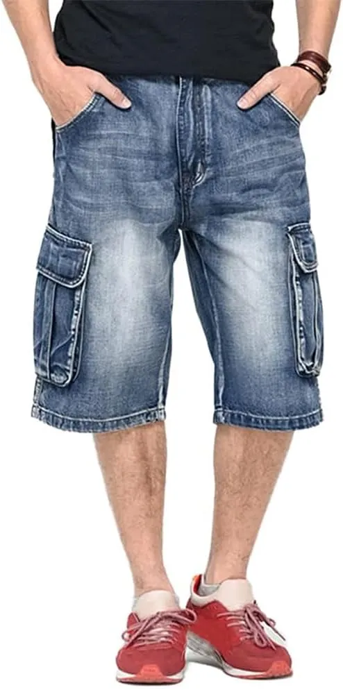 Kinghua Baggy Jean Shorts for Men Casual Loose Fit Hip Hop Denim Shorts