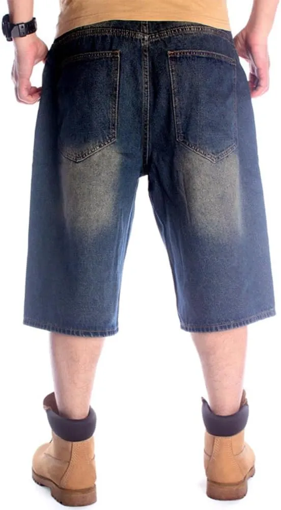 Kinghua Baggy Jean Shorts for Men Casual Loose Fit Hip Hop Denim Shorts