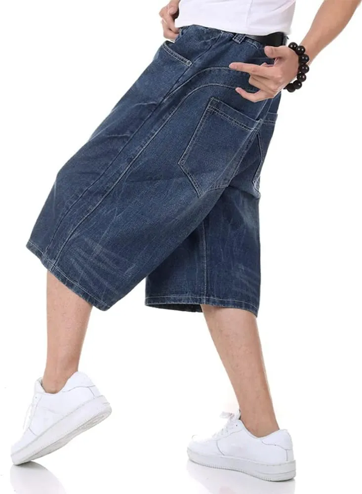 Kinghua Baggy Jean Shorts for Men Casual Loose Fit Hip Hop Skateboard Denim Shorts