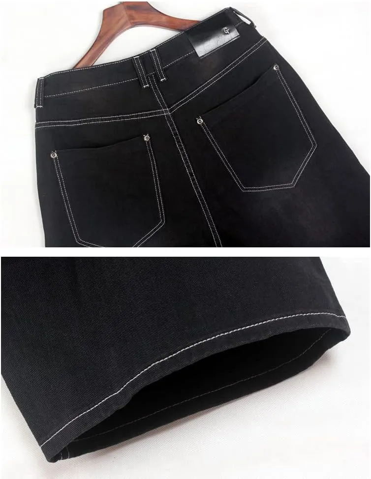 Kinghua Baggy Jean Shorts for Men Casual Loose Fit Hip Hop Skateboard Denim Shorts
