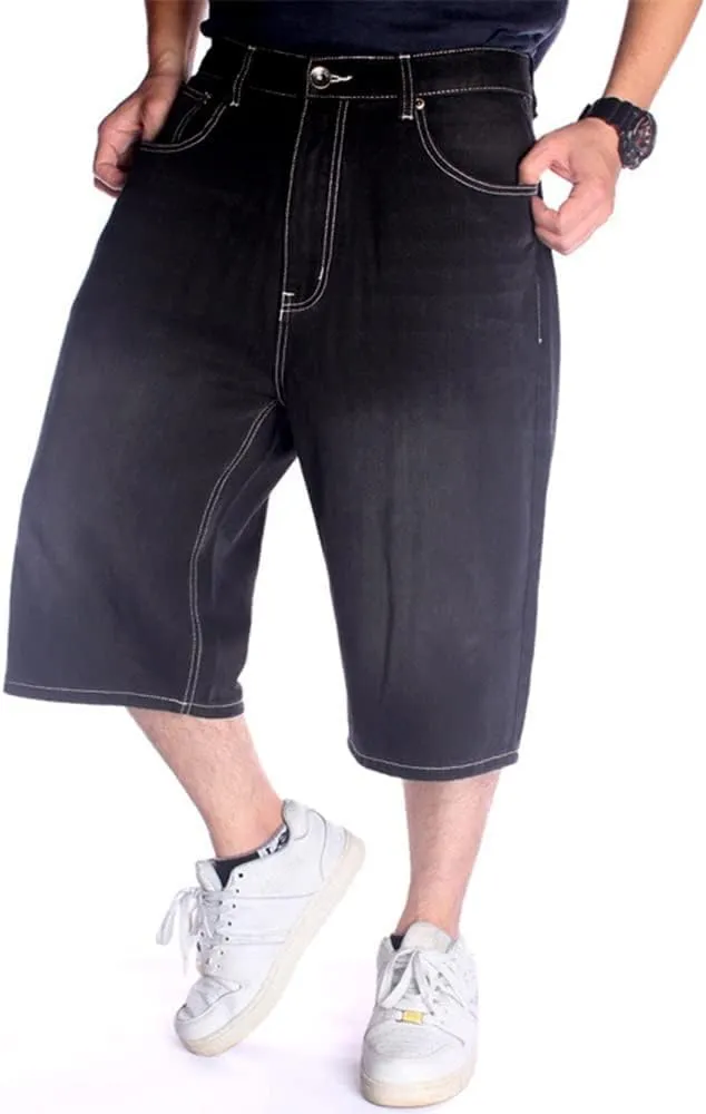 Kinghua Baggy Jean Shorts for Men Casual Loose Fit Hip Hop Skateboard Denim Shorts