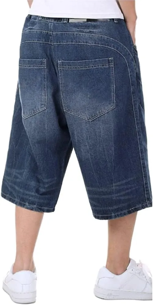 Kinghua Baggy Jean Shorts for Men Casual Loose Fit Hip Hop Skateboard Denim Shorts
