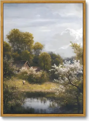 KISSFOX Framed Vintage Landscape Wall Art Retro Rustic lake Painting Victorian Canvas Prints Farmhouse Country Pictures Home Office Decor Bedroom Bathroom Living Room