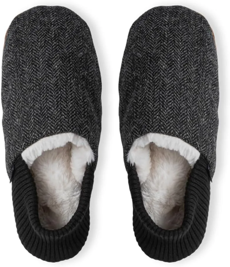 Kolo Tweed House Shoes, Faux Fur Lining, Genuine Leather Suede Sole