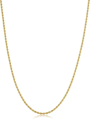 Kooljewelry 10k Yellow Gold Rope Chain Necklace For Men And Women (choose from 1.5mm, 1.8mm, 2.6mm, 3.2mm, 3.8mm or 4.8mm. size from 16 until 30 inches long)