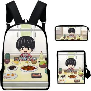 Kotaro Lives Alone Backpack Three-piece Sets Casual Oxford Cloth Travel Bag Fashion Shoulder Bags (WP07734X01,One size)