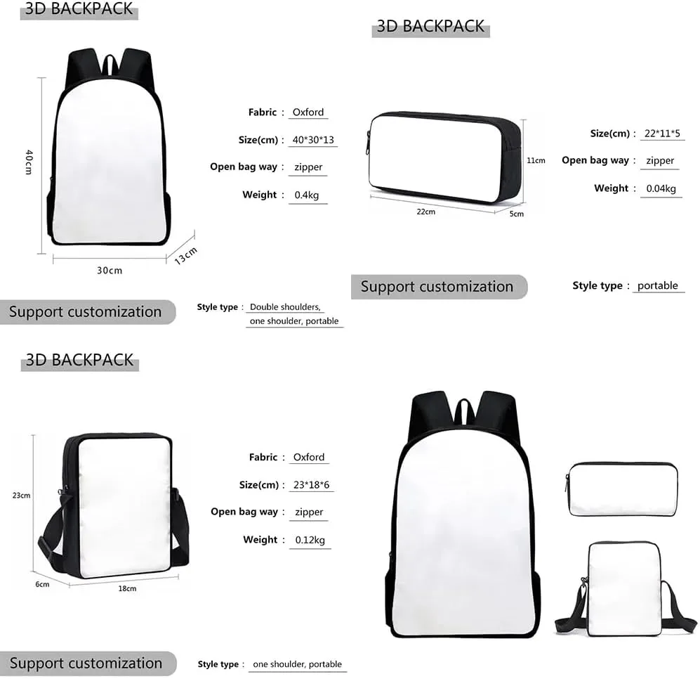 Kotaro Lives Alone Backpack Three-piece Sets Casual Oxford Cloth Travel Bag Stylish Shoulder Bags (WP07734X07,One size)