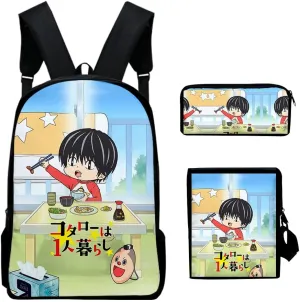 Kotaro Lives Alone Backpack Three-piece Sets Casual Oxford Cloth Travel Bag Stylish Shoulder Bags (WP07734X07,One size)