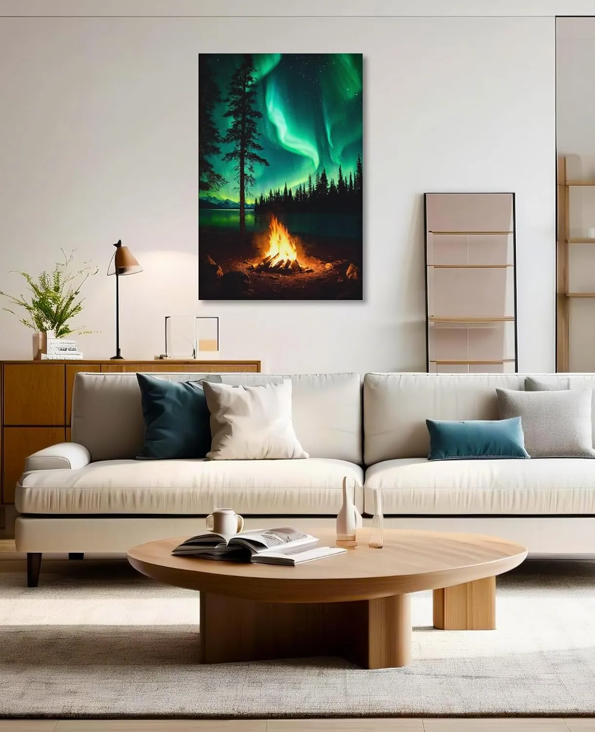 KPLUNDO Northern Lights Wall Art Forest Bonfire Picture Canvas Print Nature Landscape Poster Rustic Farmhouse Painting for Home Office Living Room Bedroom Decor Framed(Art-2,12.00x18.00 inch)