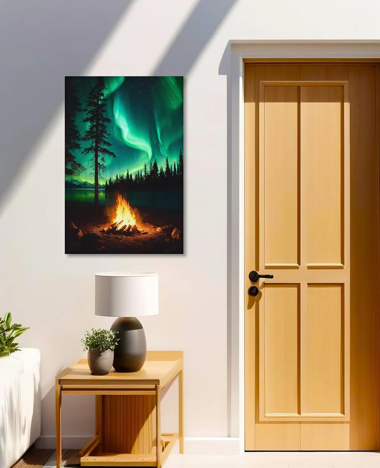 KPLUNDO Northern Lights Wall Art Forest Bonfire Picture Canvas Print Nature Landscape Poster Rustic Farmhouse Painting for Home Office Living Room Bedroom Decor Framed(Art-2,12.00x18.00 inch)