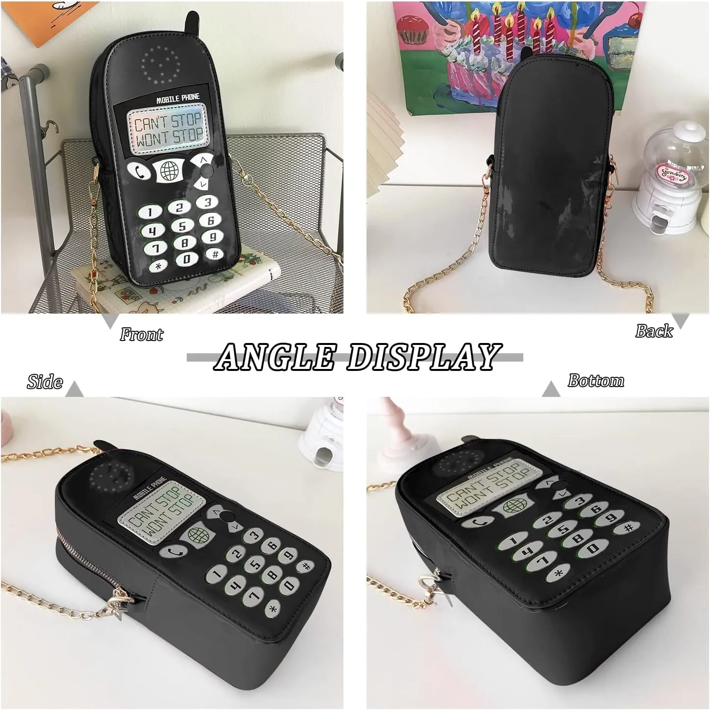 KUANG! Women Cute Digital Mobile Phone Shaped Shoulder Bag Funny Crossbody Bag Pu Messenger Chain Purse for Girls