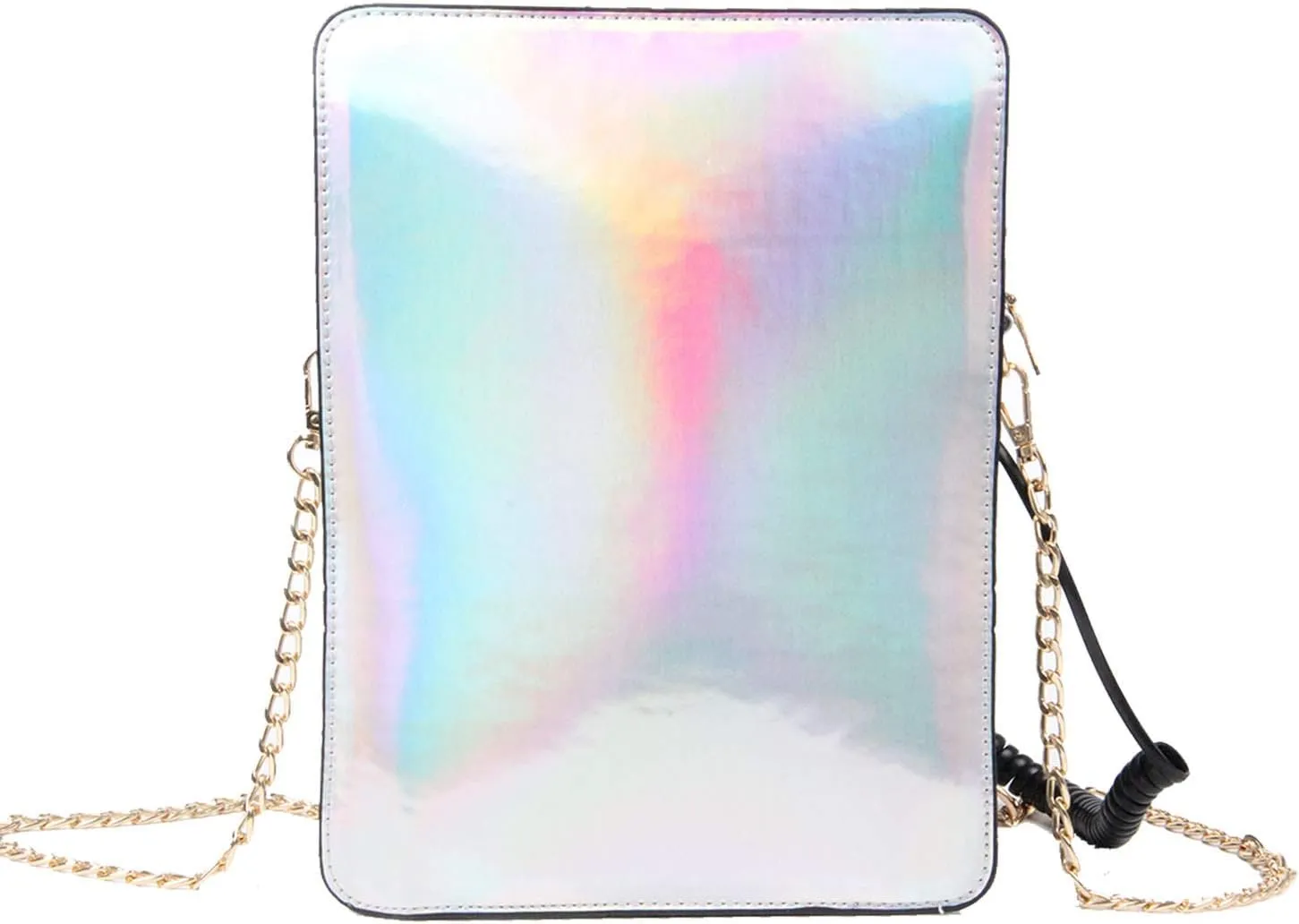 KUANG! Women Reflective Laser Fashion Telephone Shaped Shoulder Bag Ladies Funny Crossbody Bag Chain Purse