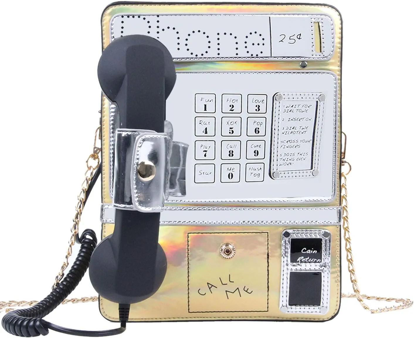 KUANG! Women Reflective Laser Fashion Telephone Shaped Shoulder Bag Ladies Funny Crossbody Bag Chain Purse