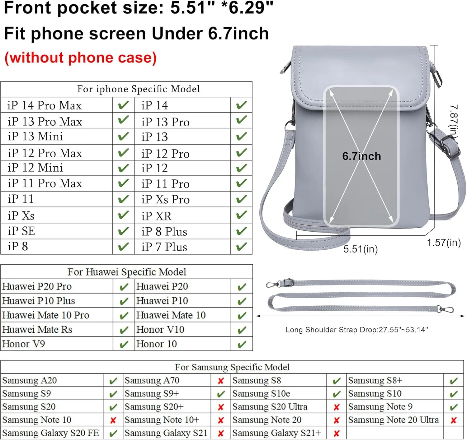 KUKOO Small Crossbody Bags for Women Cell Phone Purse Wallet Bag PU Leather with Shoulder Strap
