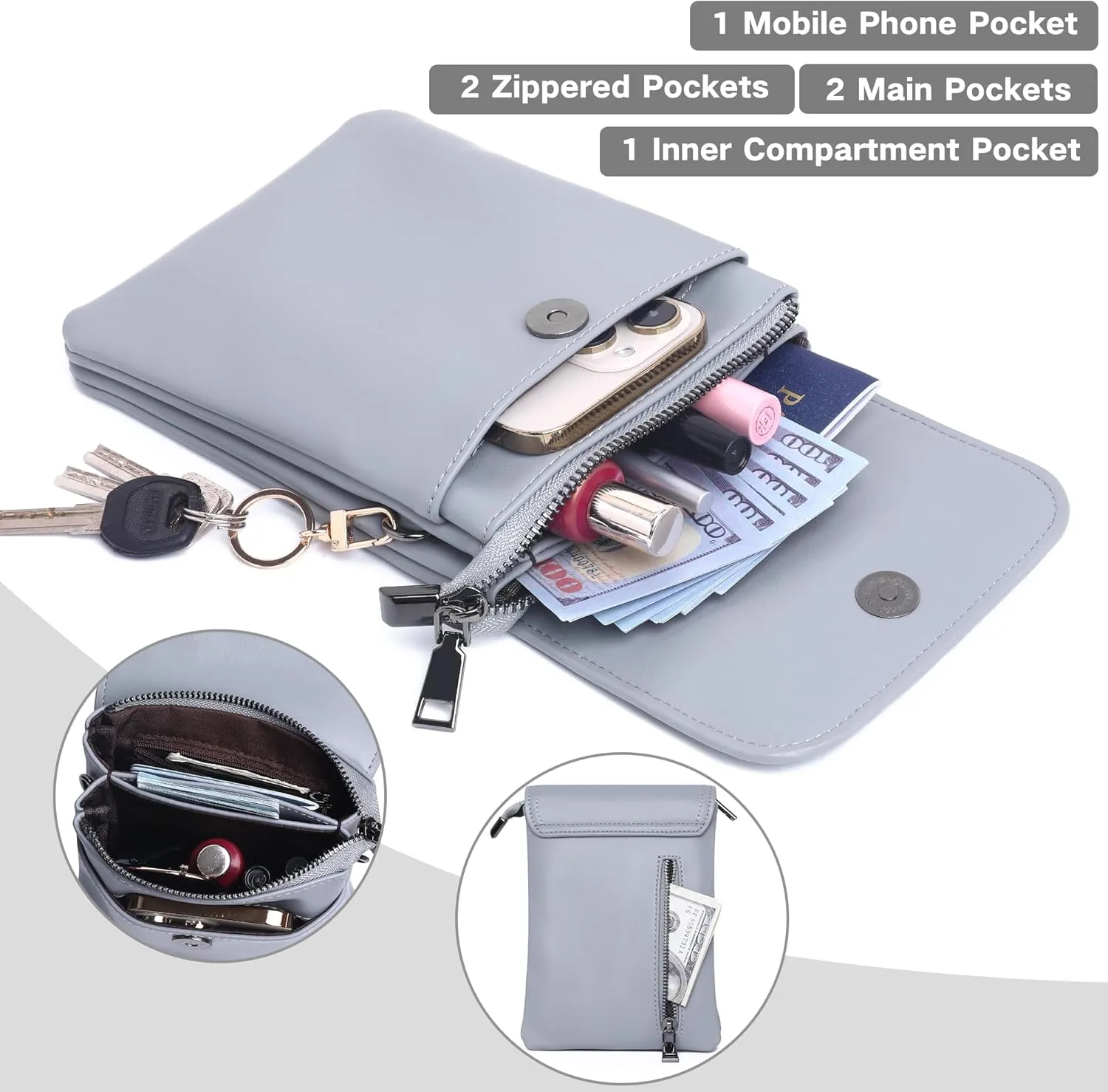 KUKOO Small Crossbody Bags for Women Cell Phone Purse Wallet Bag PU Leather with Shoulder Strap