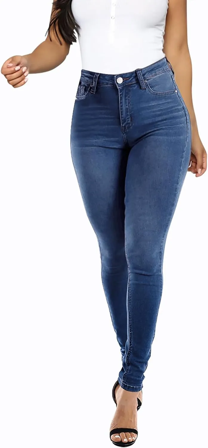 KUNMI Womens Curvy High Waist Stretch Butt Lifting Skinny Colombian Jeans