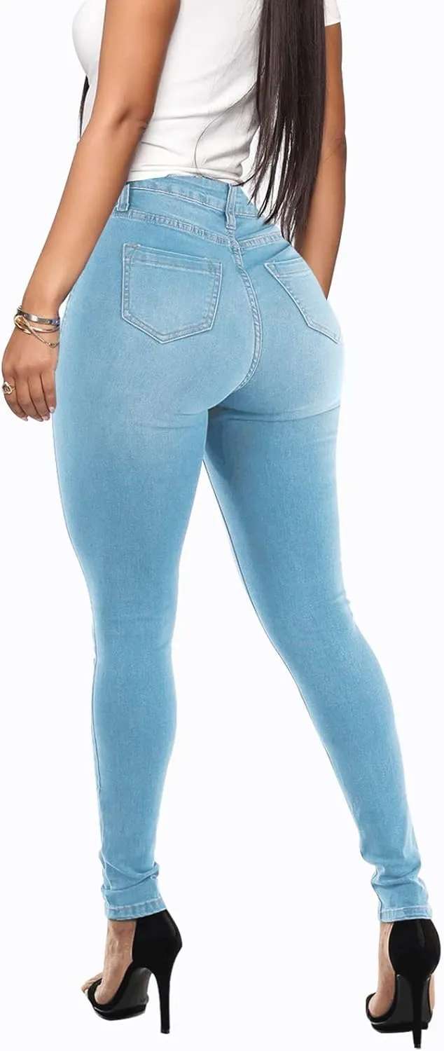KUNMI Womens Curvy High Waist Stretch Butt Lifting Skinny Colombian Jeans