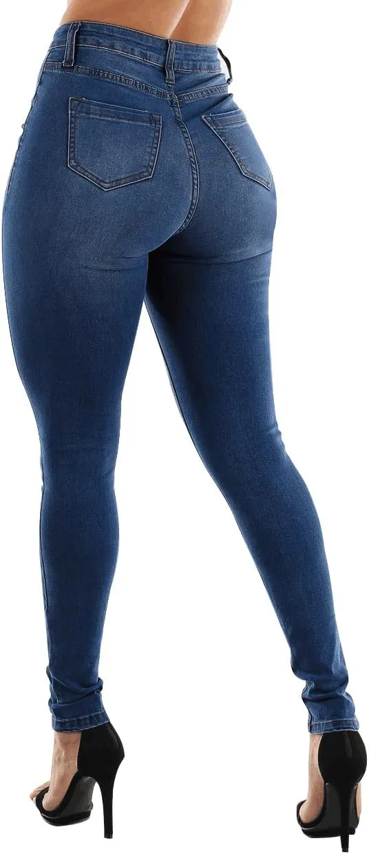 KUNMI Womens Curvy High Waist Stretch Butt Lifting Skinny Colombian Jeans