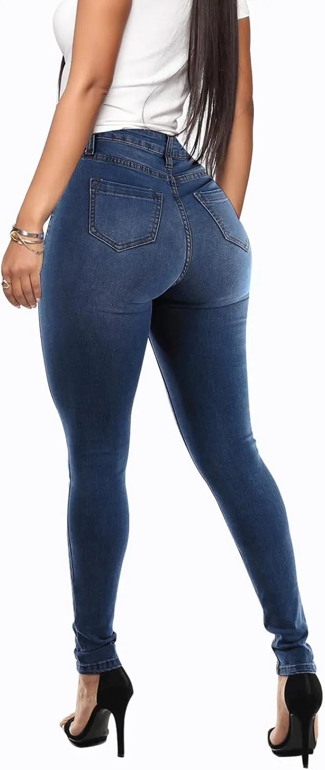 KUNMI Womens Curvy High Waist Stretch Butt Lifting Skinny Colombian Jeans