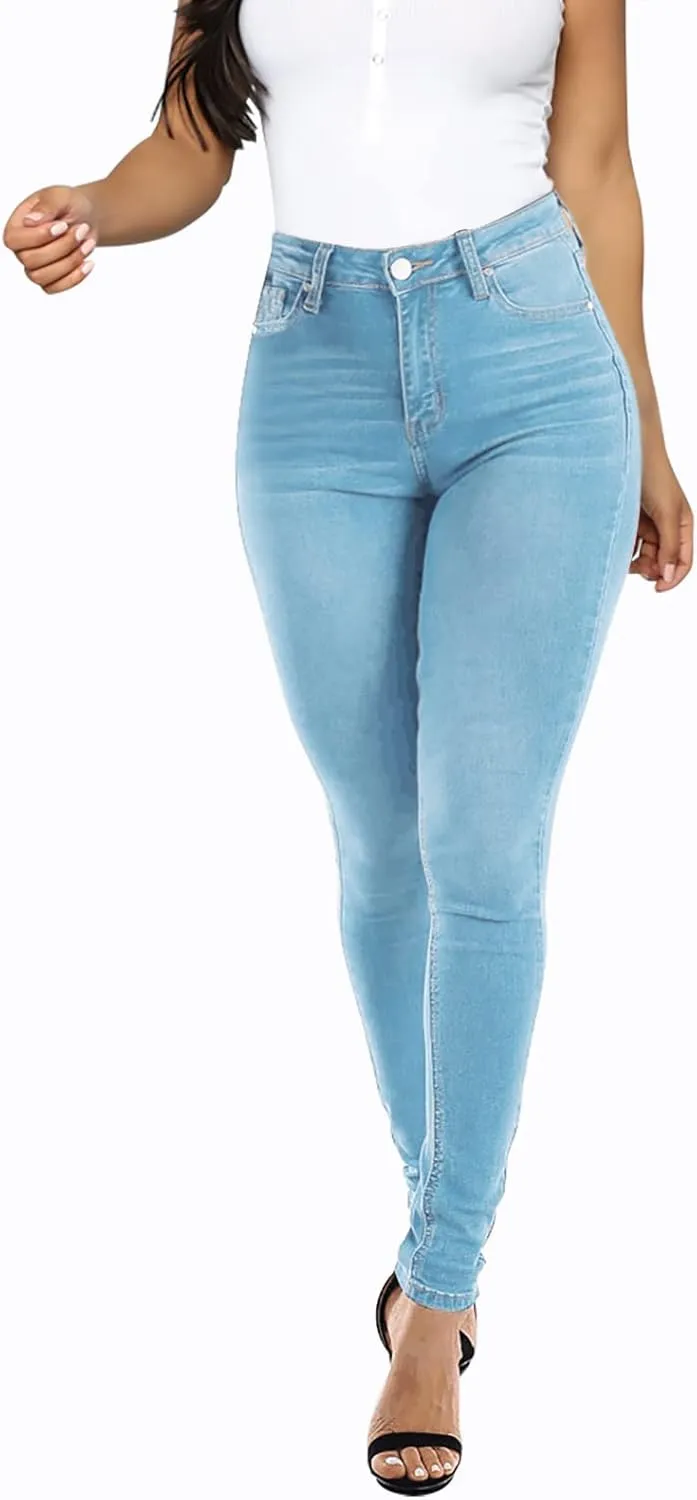 KUNMI Womens Curvy High Waist Stretch Butt Lifting Skinny Colombian Jeans