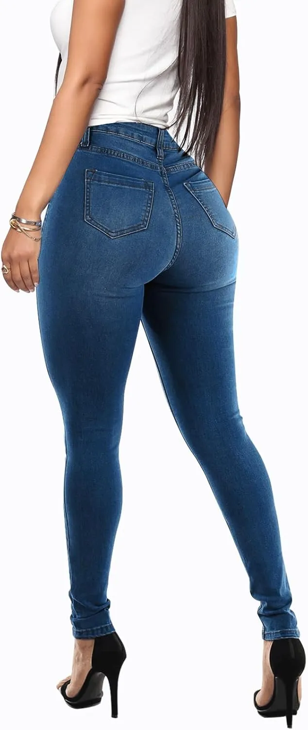 KUNMI Womens Curvy High Waist Stretch Butt Lifting Skinny Colombian Jeans