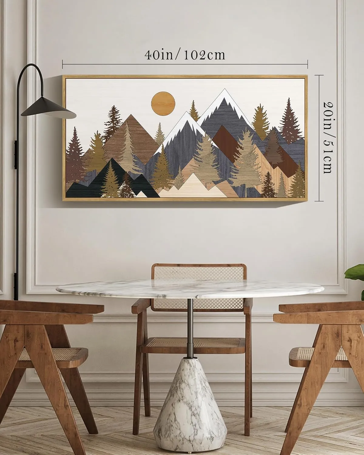 KUVIOKE Landscape Mountain Wall Art 20x 40in Large Set White Winter Sunrise Pine Tree Forest Nature Scenry Wilderness Farmhouse Rustic Modern Art Decorative for Living Room Bedroom (Natural Framed)