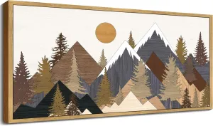 KUVIOKE Landscape Mountain Wall Art 20x 40in Large Set White Winter Sunrise Pine Tree Forest Nature Scenry Wilderness Farmhouse Rustic Modern Art Decorative for Living Room Bedroom (Natural Framed)
