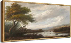 KUVIOKE Vintage Landscape Framed Wall Art Mountain Coastal Lake Ship Wall Prints Classic Retro Farmhouse Rustic Decorations for Living Room Bedroom 8x16in (Natural Framed)