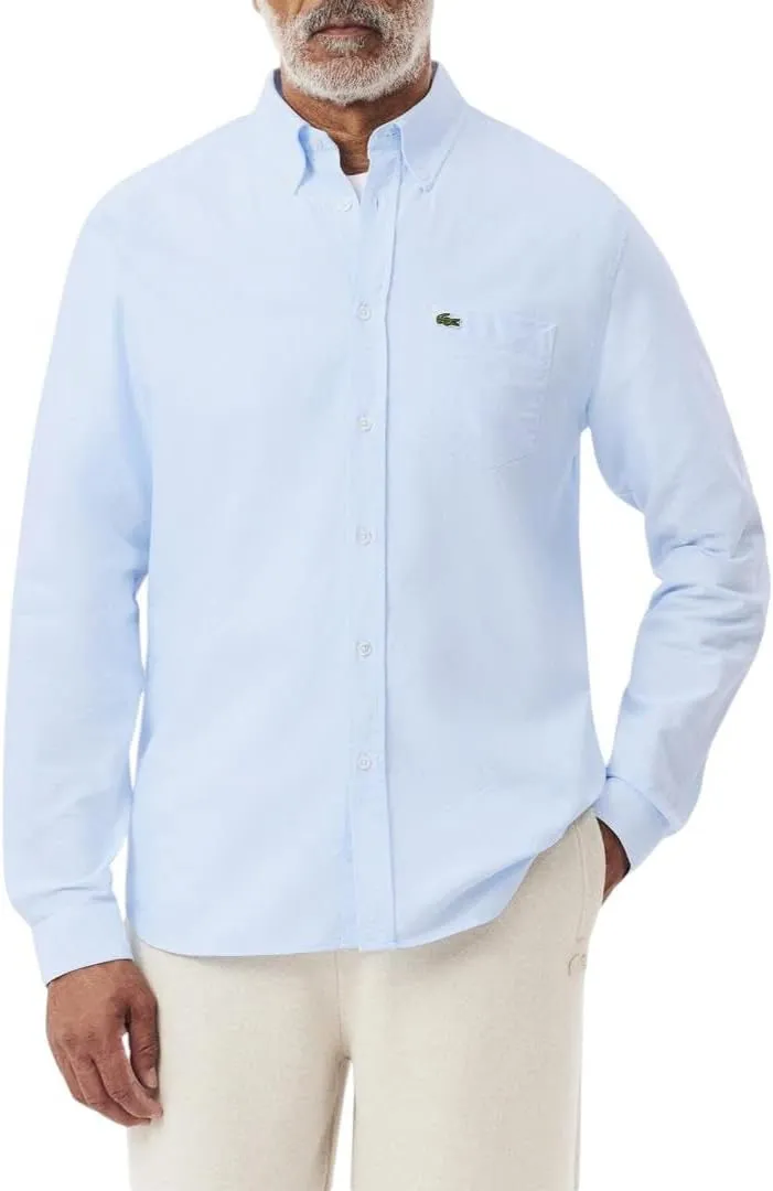 Lacoste Mens Long Sleeve Regular Fit Button Down Solid Oxford Shirt