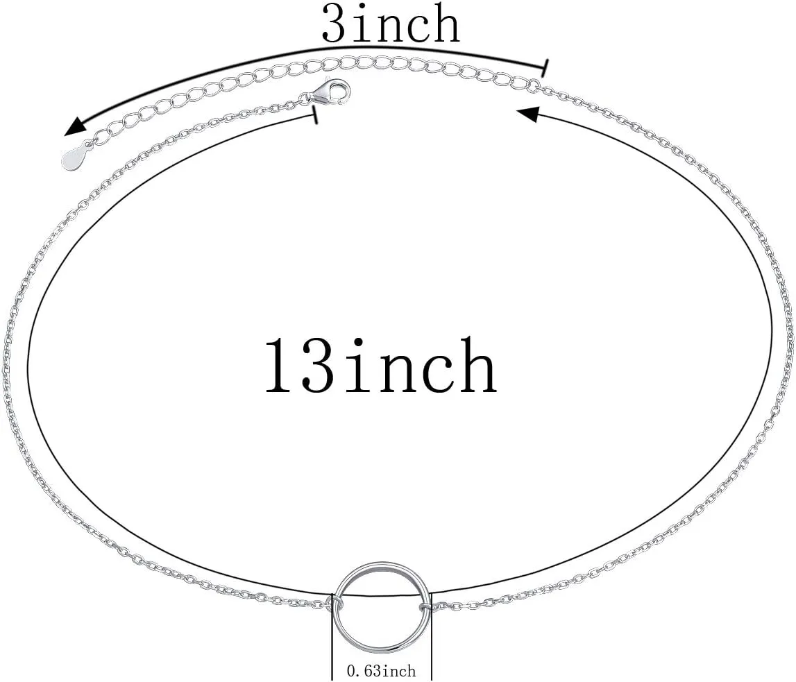 Ladytree S925 Sterling Silver Dainty Simple Choker Necklace,Rolo Chain,Adjustable 13 inches to 16 inches