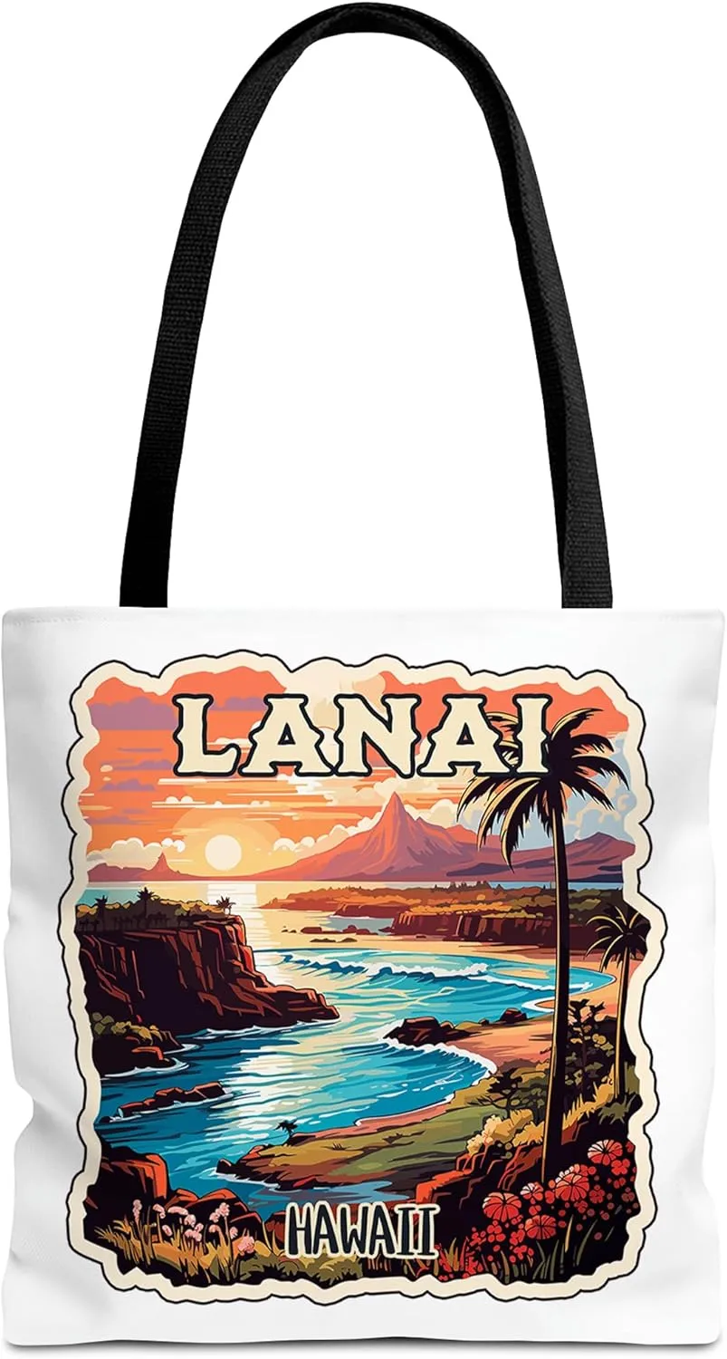 Lanai Hawaii Tote Bag for Women Men Casual Tote Bag Cloth Canvas Shopping Bags with Handles Cute Bags Everyday Use 16" x 16" Aesthetic Gift ID44998