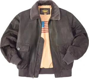 Landing Leathers Men Navy G-1 Leather Flight Bomber Jacket (Also available in Big & Tall)