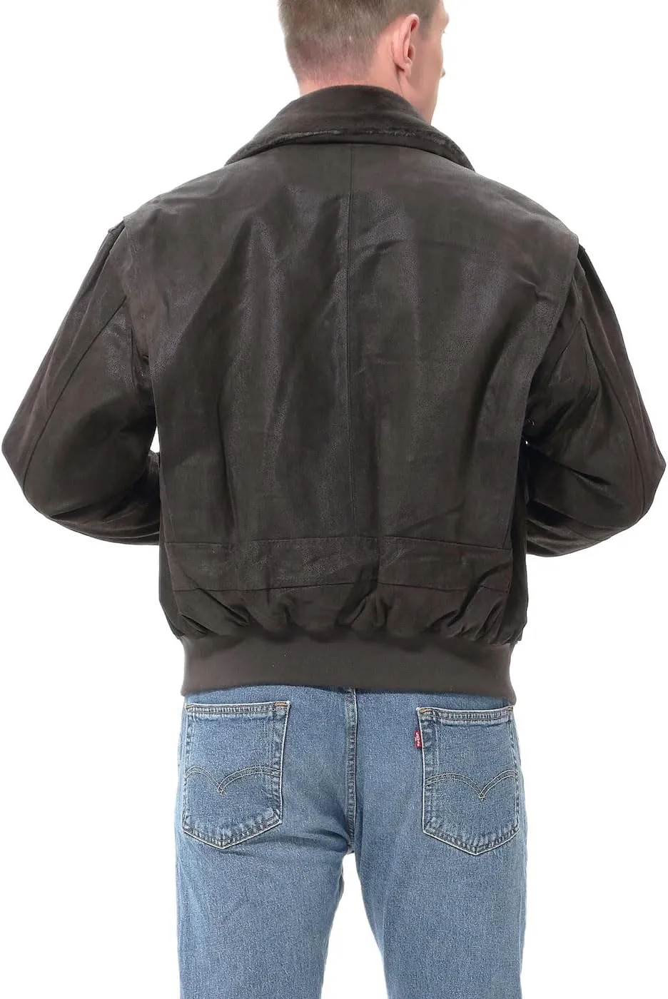 Landing Leathers Men Navy G-1 Leather Flight Bomber Jacket (Also available in Big & Tall)