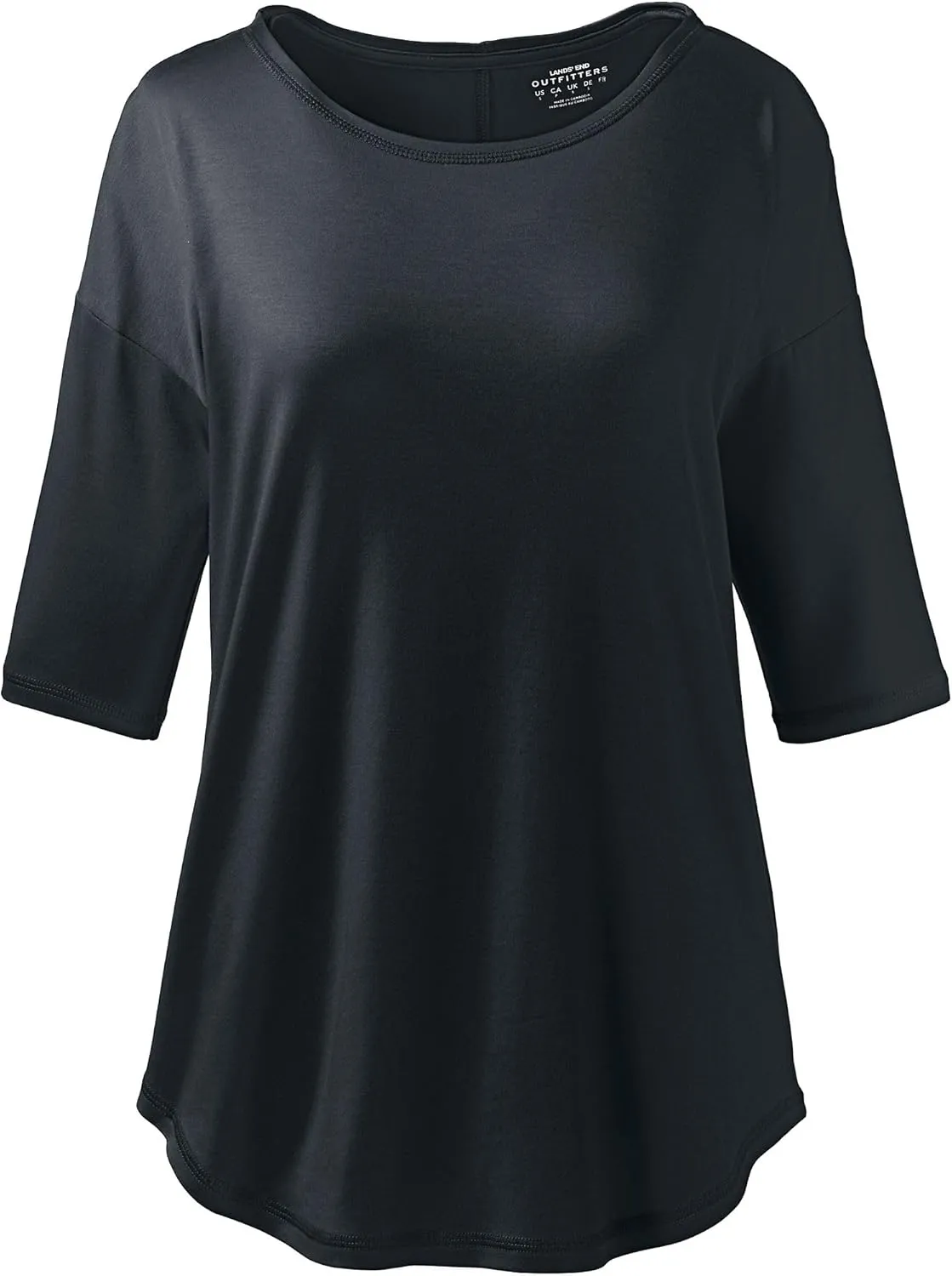 Lands' End Women's American-Grown Supima Micro Modal Elbow Sleeve Balletneck Curved Hem Top