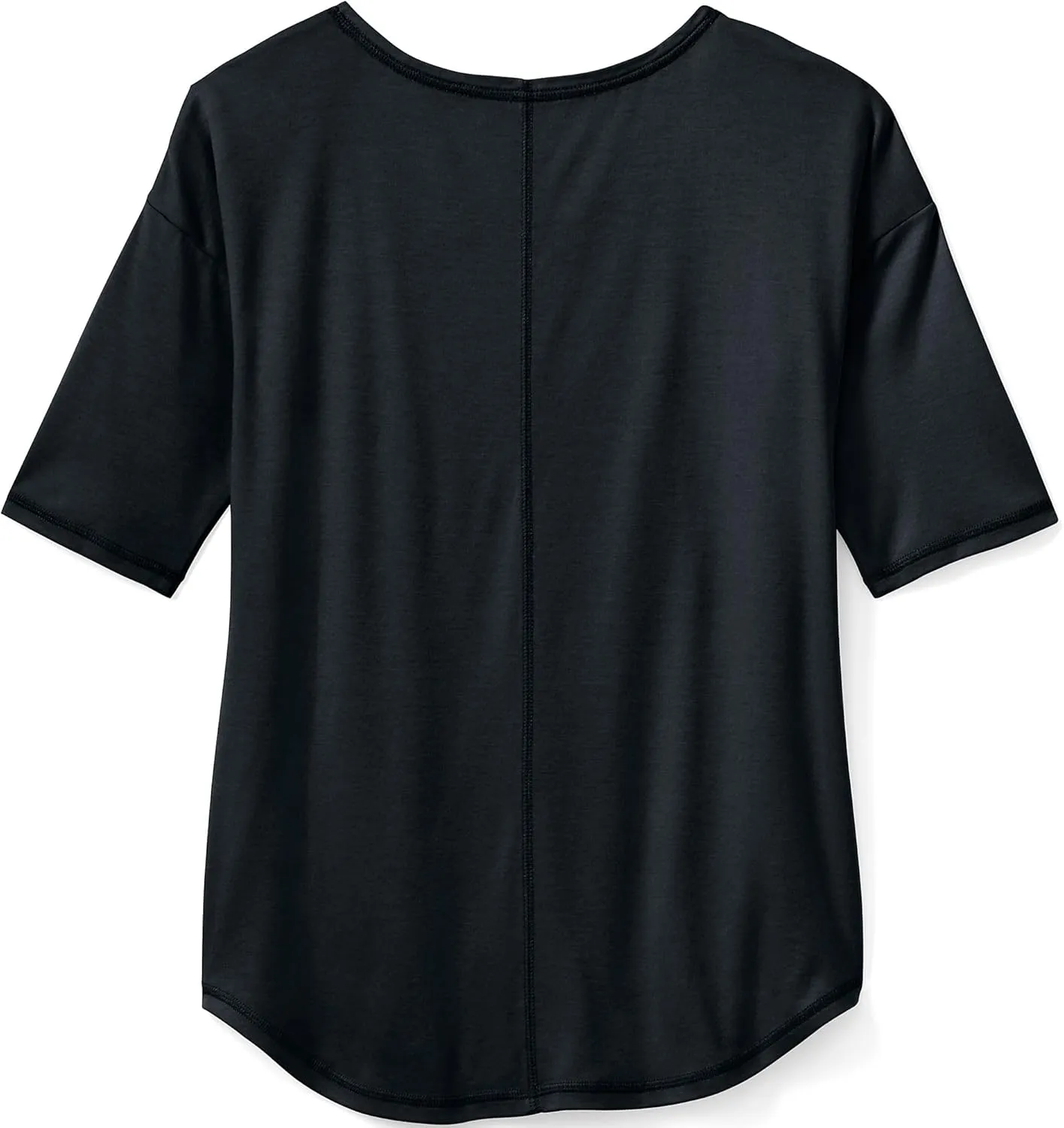 Lands' End Women's American-Grown Supima Micro Modal Elbow Sleeve Balletneck Curved Hem Top