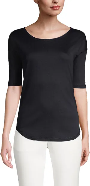 Lands' End Women's American-Grown Supima Micro Modal Elbow Sleeve Balletneck Curved Hem Top