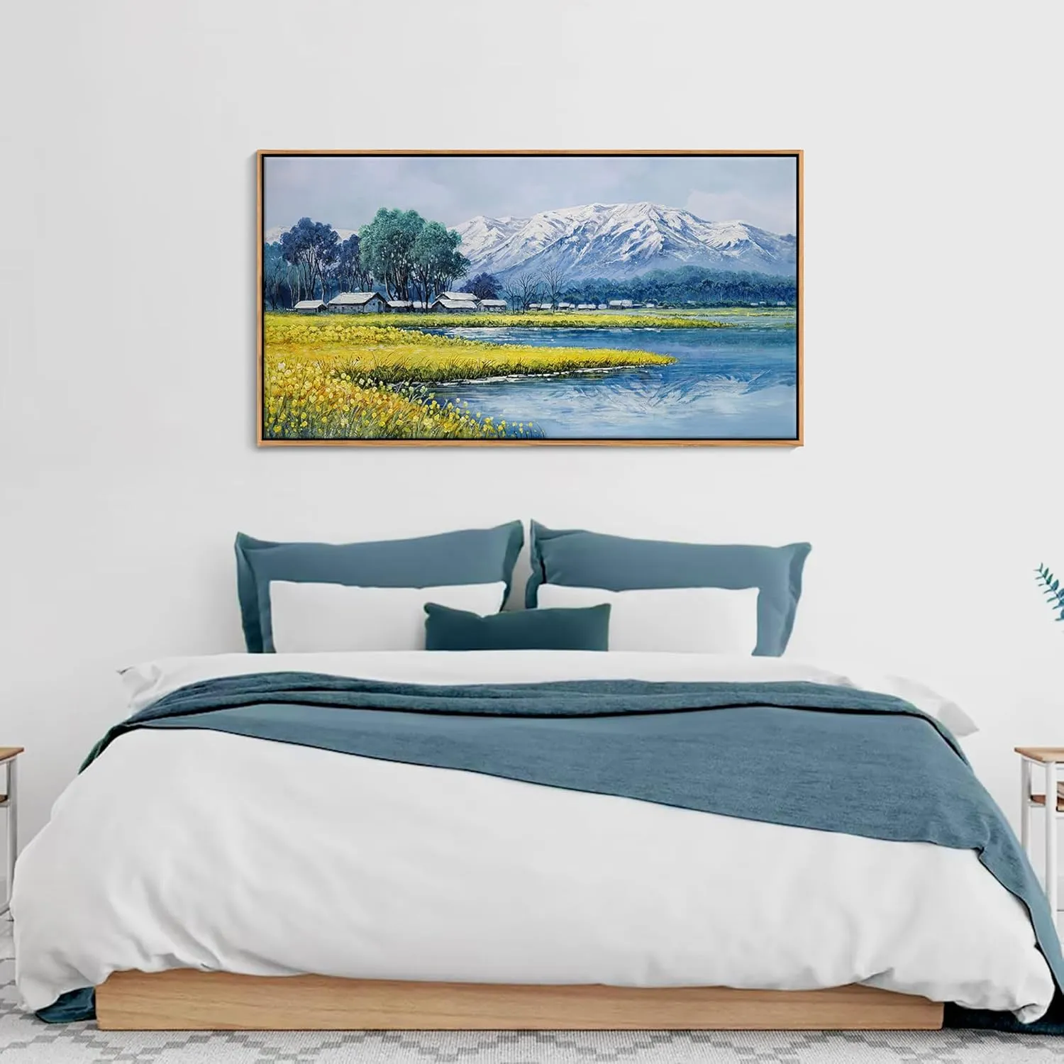 Landscape Wall Art - Japanese Mountain Nature Canvas Artwork for Living Room, Rustic Wall Art, Country Wall Decor, Farmhouse Paintings, Yellow Scenery Wall Pictures for Bedroom 20×40IN
